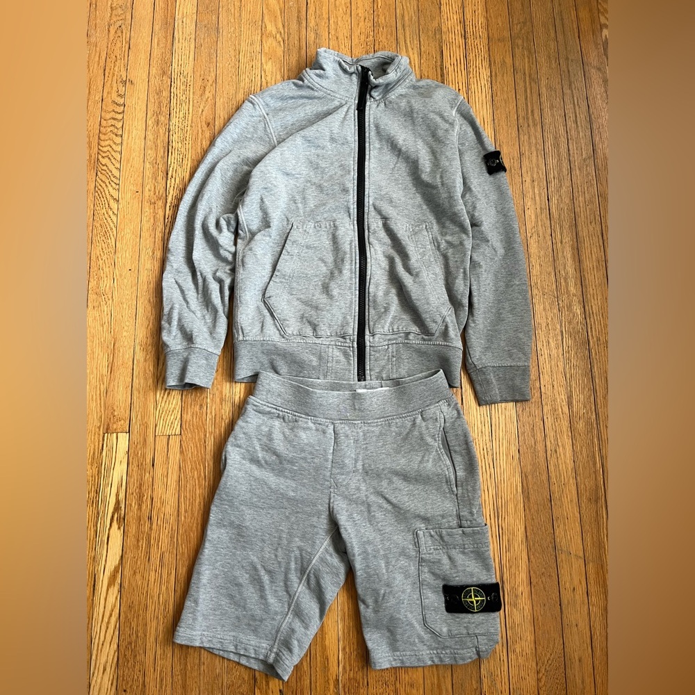 Stone Island Junior Sweatshirt & Shorts Grey Full Zip Boys Size 8 & 10 Tracksuit